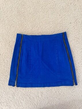 LF CARMAR Blue Zipper-Trim Mini Skirt